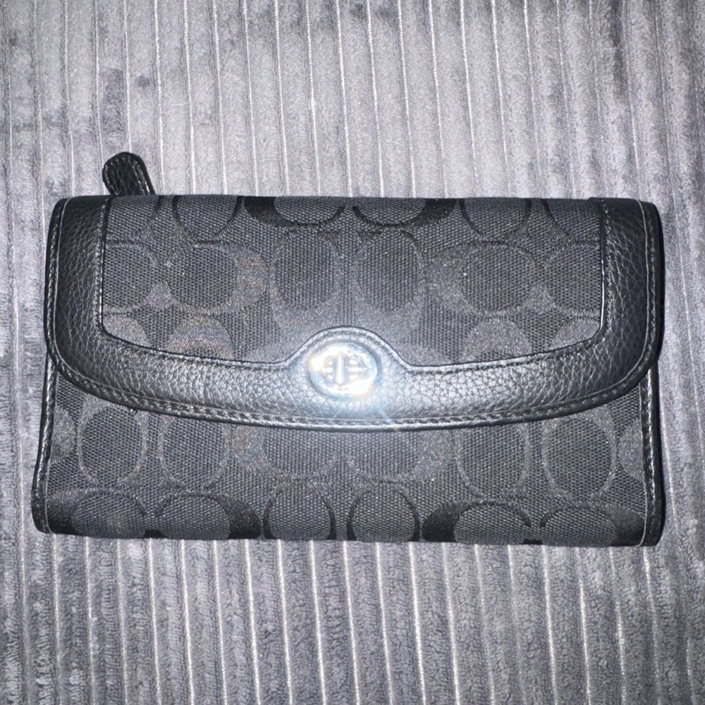 Coach Black Signature Jacquard Continental Wallet with Turnlock